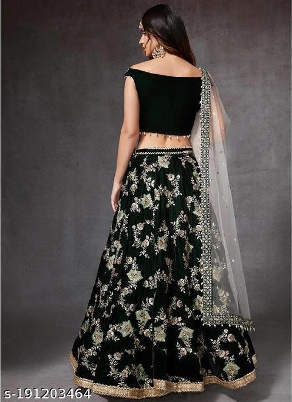 Green Heavy Lifted Lehenga - Semi-stitched