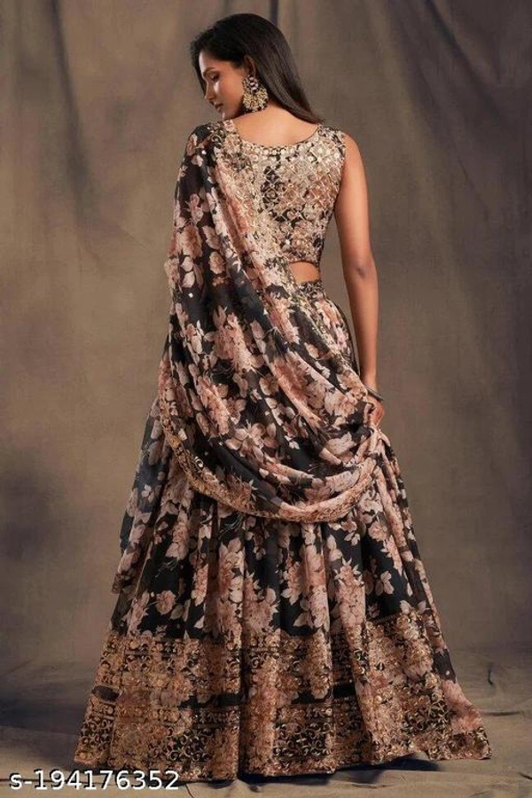 Black Orange Lehenga With Floral Metals  - Free-Size