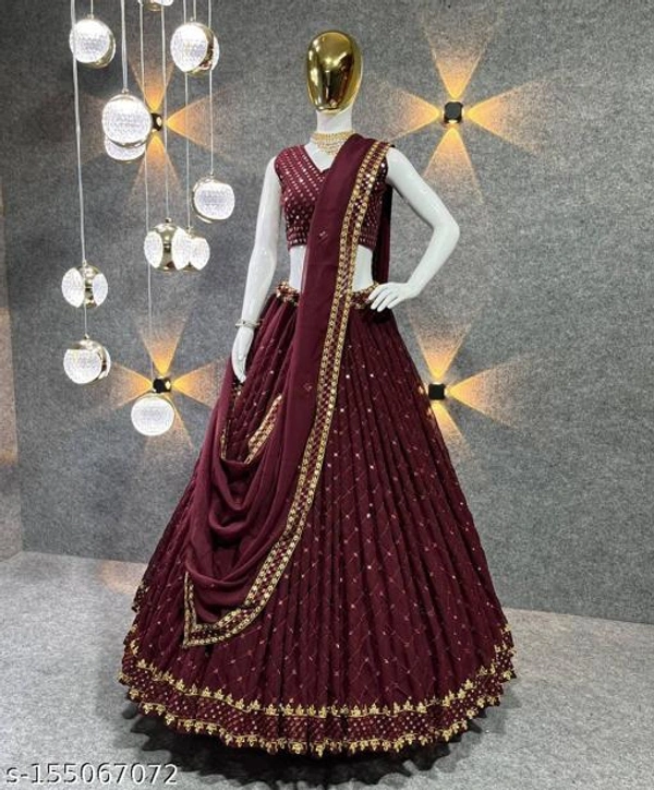 Sf-1235 Heavy Mahroon Marron Lehenga  - Semi-stitched