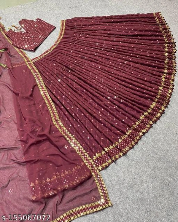 Sf-1235 Heavy Mahroon Marron Lehenga  - Semi-stitched