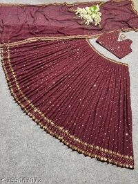 Sf-1235 Heavy Mahroon Marron Lehenga  - Semi-stitched