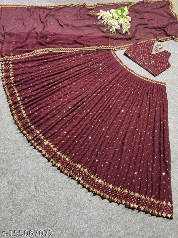 Sf-1235 Heavy Mahroon Marron Lehenga  - Semi-stitched