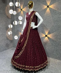 Sf-1235 Heavy Mahroon Marron Lehenga  - Semi-stitched