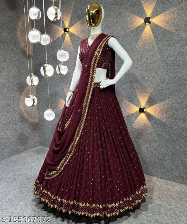 Sf-1235 Heavy Mahroon Marron Lehenga  - Semi-stitched