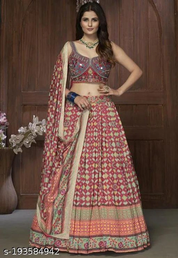 Embroidered Art Silk Lehenga In Multicolour  - Semi-stitched
