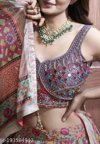 Embroidered Art Silk Lehenga In Multicolour  - Semi-stitched