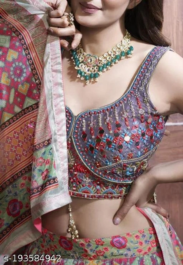 Embroidered Art Silk Lehenga In Multicolour  - Semi-stitched