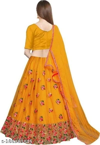 Embroidered Semi Stitched Yellow Lehenga  - Semi Stitched