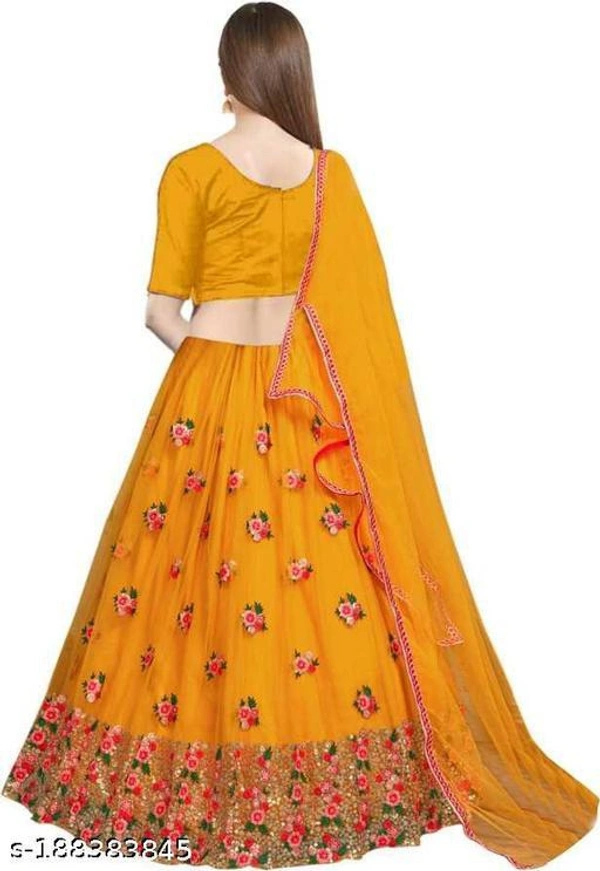 Embroidered Semi Stitched Yellow Lehenga  - Semi Stitched