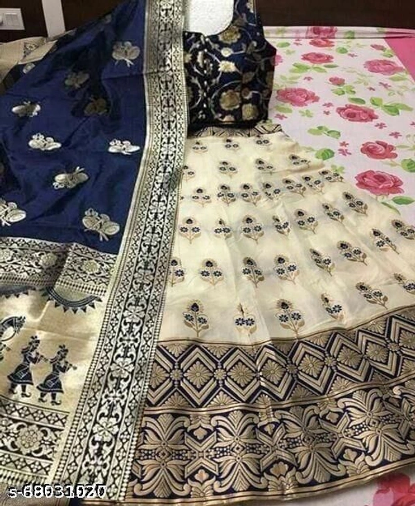 Fancy Self Design Embroidery Lehenga  - Free Size