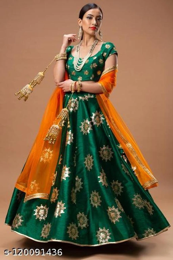 Embroidery Lehnga Choli In Net With Satin Cloth And Multi-Work  - Free Size