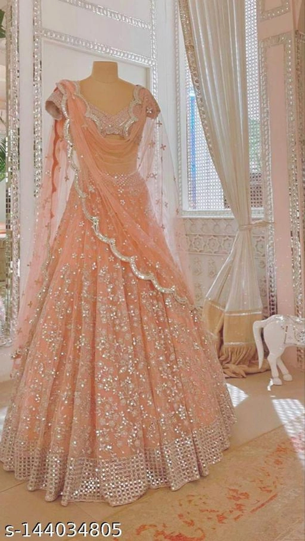 Embroidery Lehnga Choli In Net With Satin Cloth And Multi-Work  - Semi Stitched