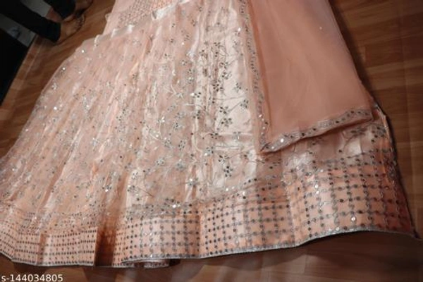 Embroidery Lehnga Choli In Net With Satin Cloth And Multi-Work  - Semi Stitched