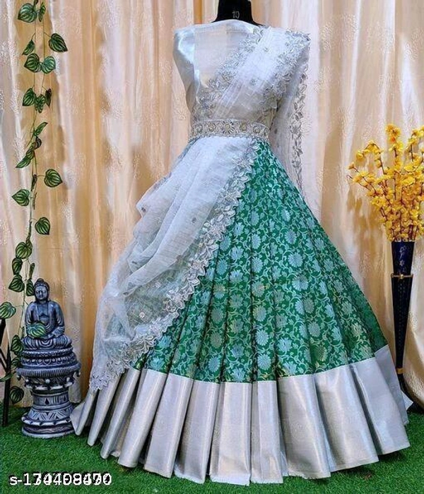 Women Kanjivaran Silk Semi-stitched Lehenga Choli  - Semi Stitched