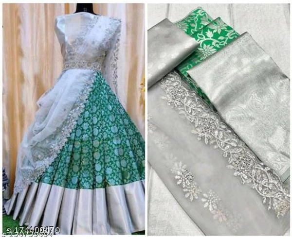 Women Kanjivaran Silk Semi-stitched Lehenga Choli  - Semi Stitched