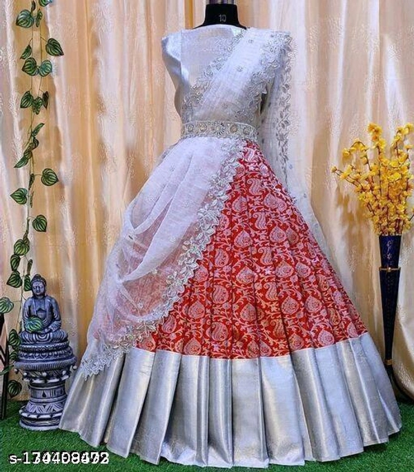 Women Kanjivaran Silk Semi-stitched Lehenga Choli  - Semi Stitched