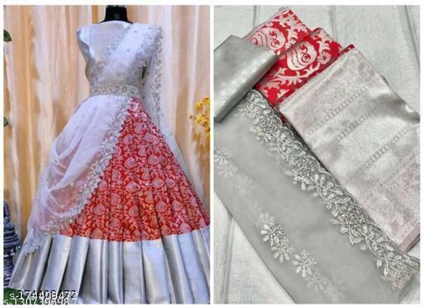 Women Kanjivaran Silk Semi-stitched Lehenga Choli  - Semi Stitched