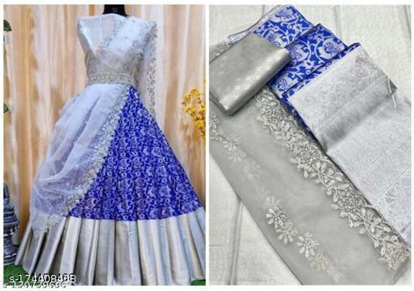 Women Kanjivaran Silk Semi-stitched Lehenga Choli  - Semi Stitched