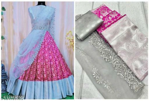 Women Kanjivaran Silk Semi-stitched Lehenga Choli  - Semi Stitched
