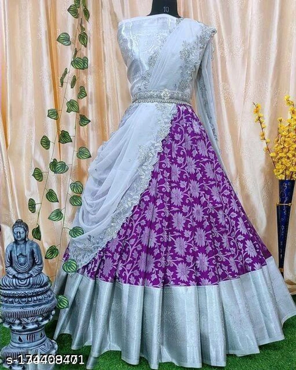 Women Kanjivaran Silk Semi-stitched Lehenga Choli  - Semi Stitched