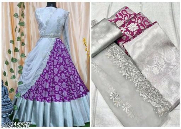 Women Kanjivaran Silk Semi-stitched Lehenga Choli  - Semi Stitched