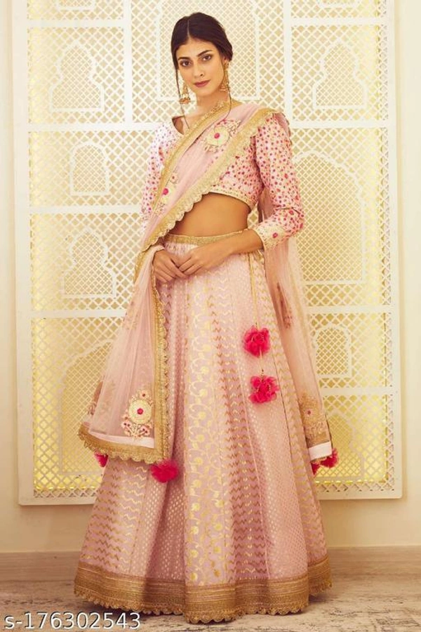 Women Kanjivaran Silk Semi-stitched Lehenga Choli  - Free-Size
