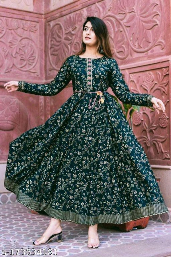 Strending Beautiful Golden Printed Rayon Gown  - L