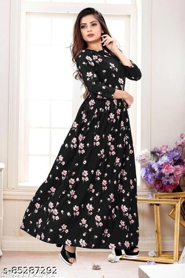 Strending Beautiful Golden Printed Rayon Gown  - L