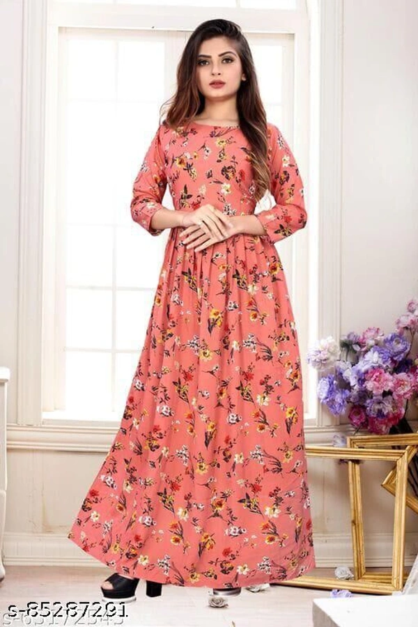 Strending Beautiful Golden Printed Rayon Gown  - L