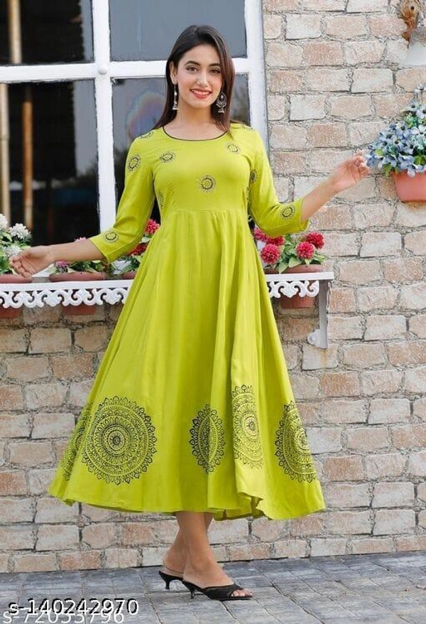 Strending Beautiful Golden Printed Rayon Gown  - M