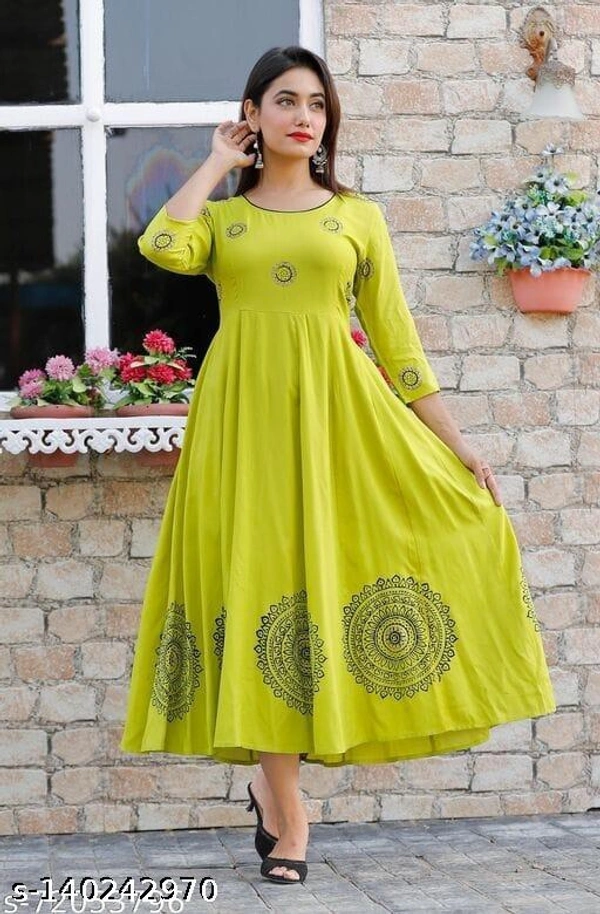 Strending Beautiful Golden Printed Rayon Gown  - XL
