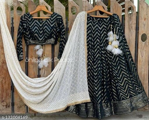 Black Colour Embroidery Prerit Lehenga - Semi- Stitched
