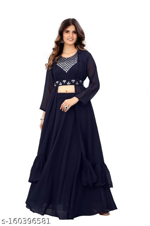 Black Colour Embroidery Prerit Lehenga - Semi-stitched
