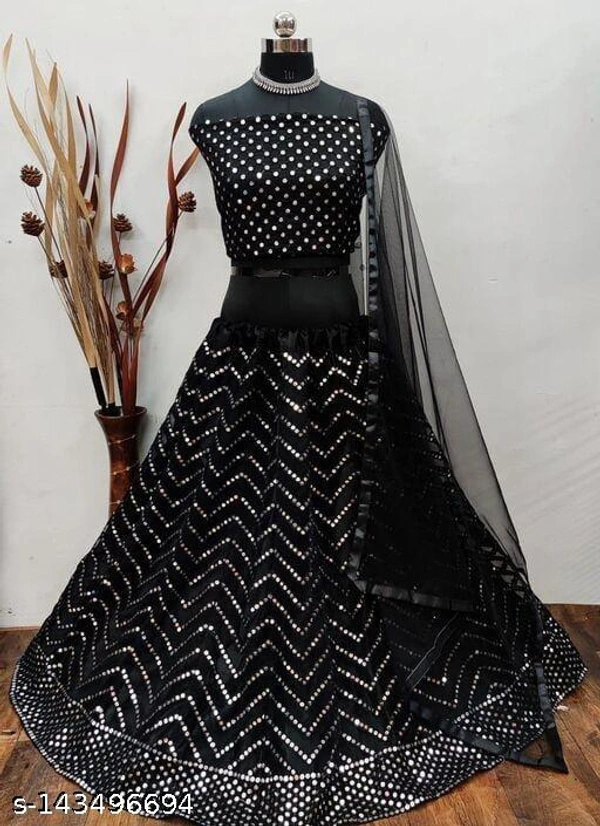 Black Colour Embroidery Prerit Lehenga - Free Size