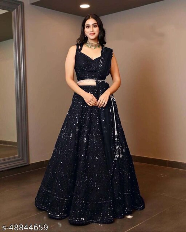 Black Colour Embroidery Prerit Lehenga - Semi-stitched