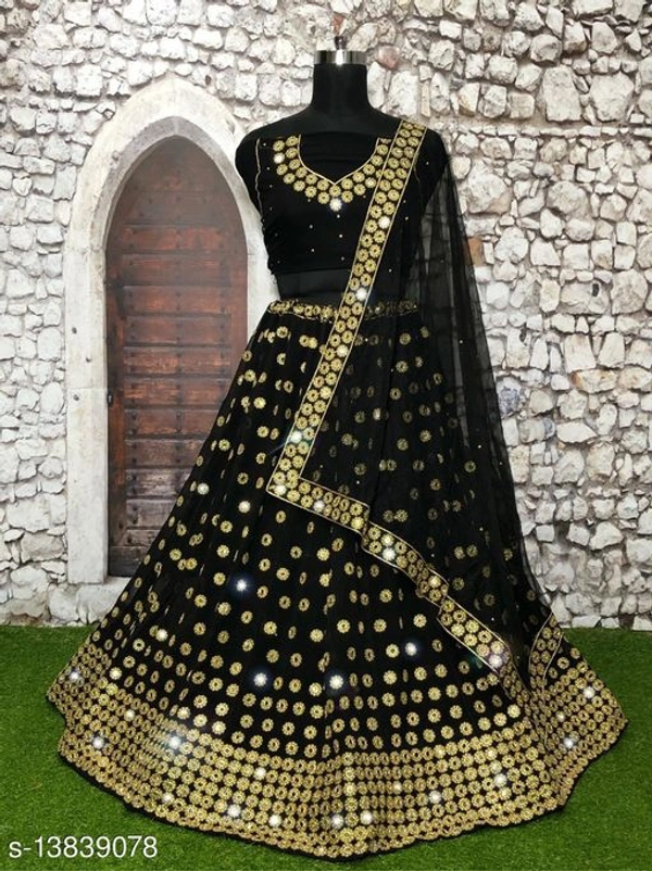 Black Colour Embroidery Prerit Lehenga - Semi-Stritched