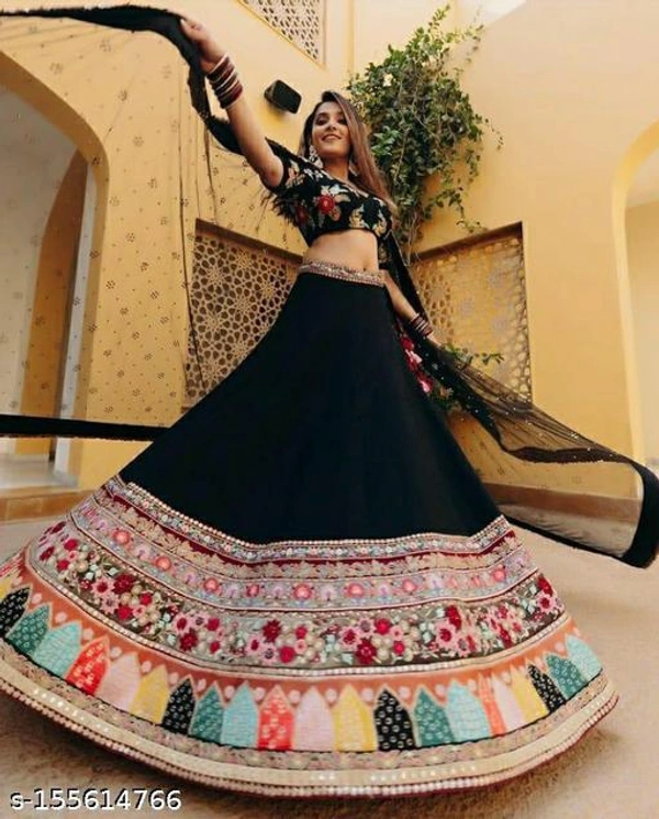 Black Colour Embroidery Prerit Lehenga - Semi-stitched