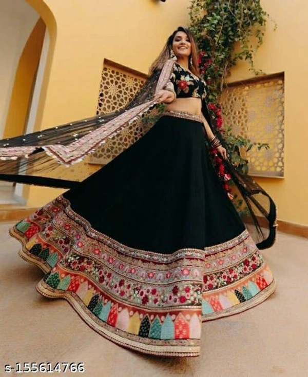 Black Colour Embroidery Prerit Lehenga - Semi-stitched