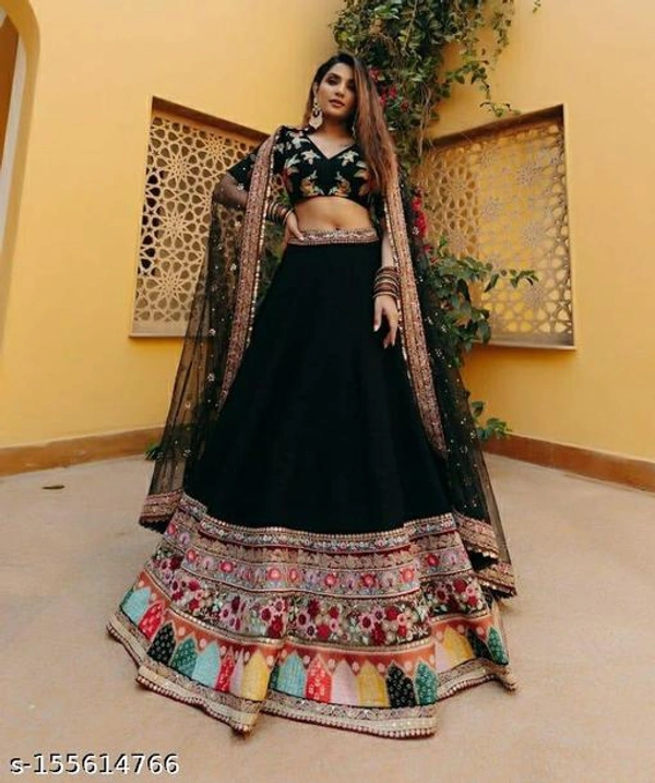 Black Colour Embroidery Prerit Lehenga - Semi-stitched