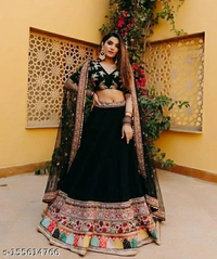 Black Colour Embroidery Prerit Lehenga - Semi-stitched