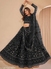 Black Colour Embroidery Prerit Lehenga - Semi-Stitched