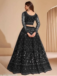 Black Colour Embroidery Prerit Lehenga - Semi-Stitched