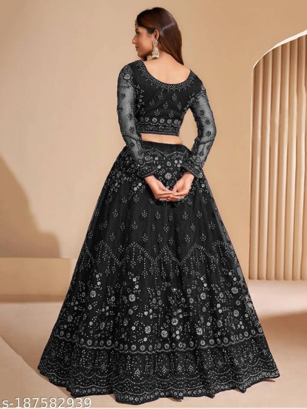 Black Colour Embroidery Prerit Lehenga - Semi-Stitched