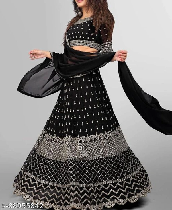 Black Colour Embroidery Prerit Lehenga - Semi-Stitched