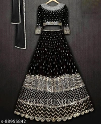 Black Colour Embroidery Prerit Lehenga - Semi-Stitched