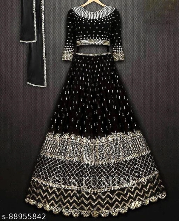 Black Colour Embroidery Prerit Lehenga - Semi-Stitched