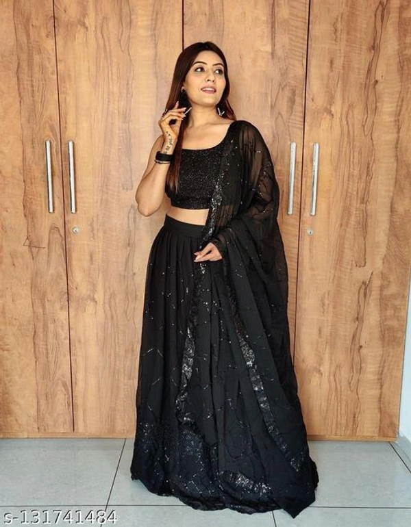 Black Colour Embroidery Prerit Lehenga - Semi-stitched