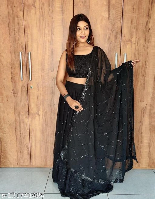 Black Colour Embroidery Prerit Lehenga - Semi-stitched