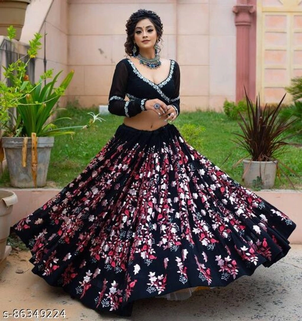 Black Colour Embroidery Prerit Lehenga - Semi-Stitched