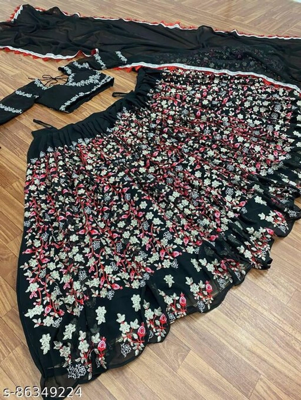 Black Colour Embroidery Prerit Lehenga - Semi-Stitched